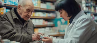 Мужчина покупает лекарства