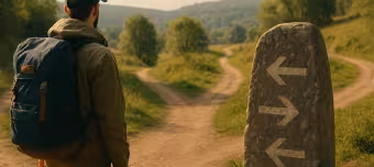 Турист на распутье трех дорог