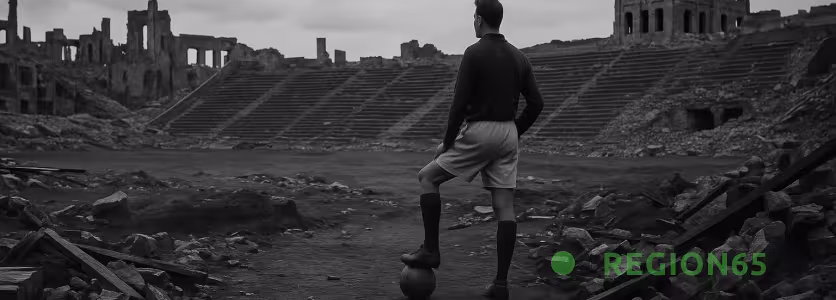 Футболист на разрушенном стадионе