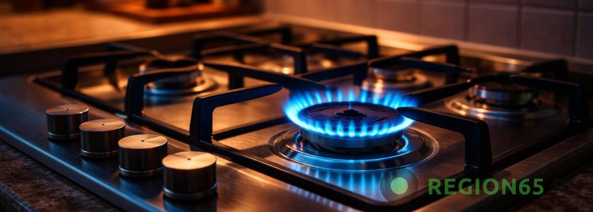 Газовая плита на которой горит одна конфорка